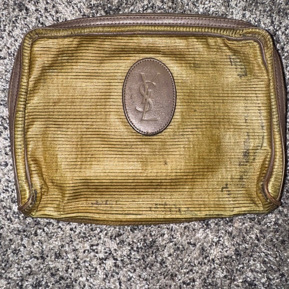 Yves Saint Laurent Gold and Brown Toiletry Bag very well used - Picture 1 of 16